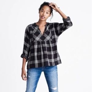 Madewell Checkered Flannel Spilt Neck Swing Top